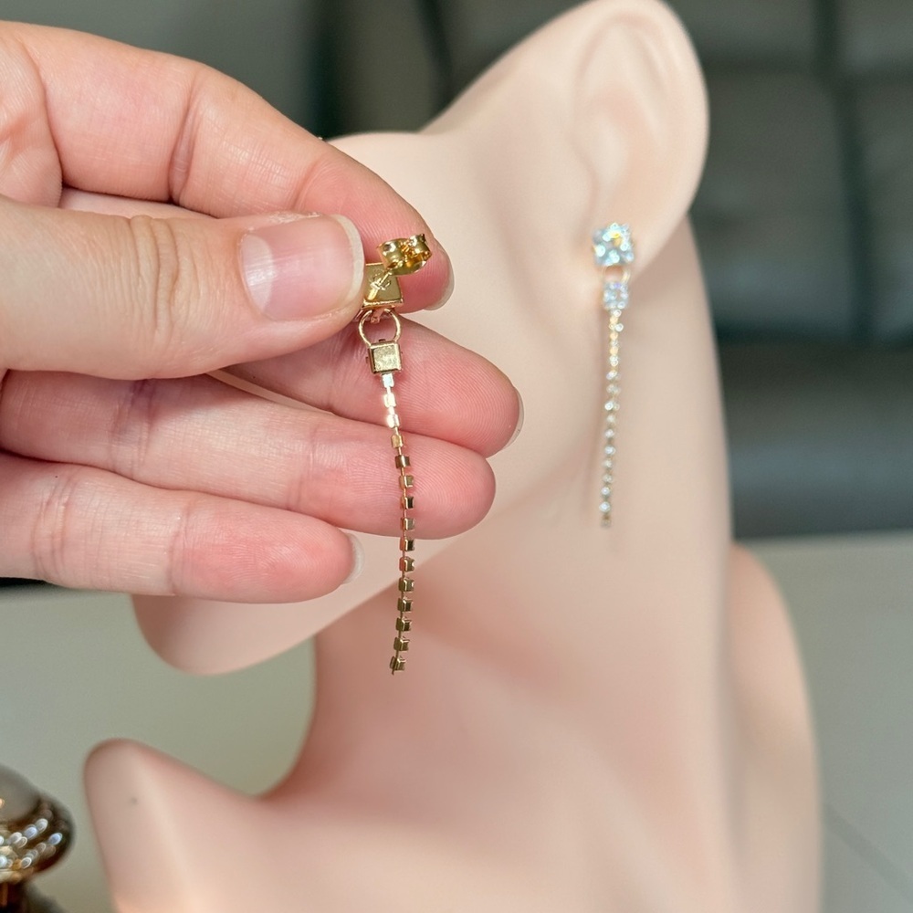 Elegant Gold and Silver Drop Earrings - Picture 6 of 9